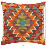 handmade Traditional Pillow Rust Blue Hand-Woven SQUARE 100% WOOL  Hand woven turkish pillow  2 x 2